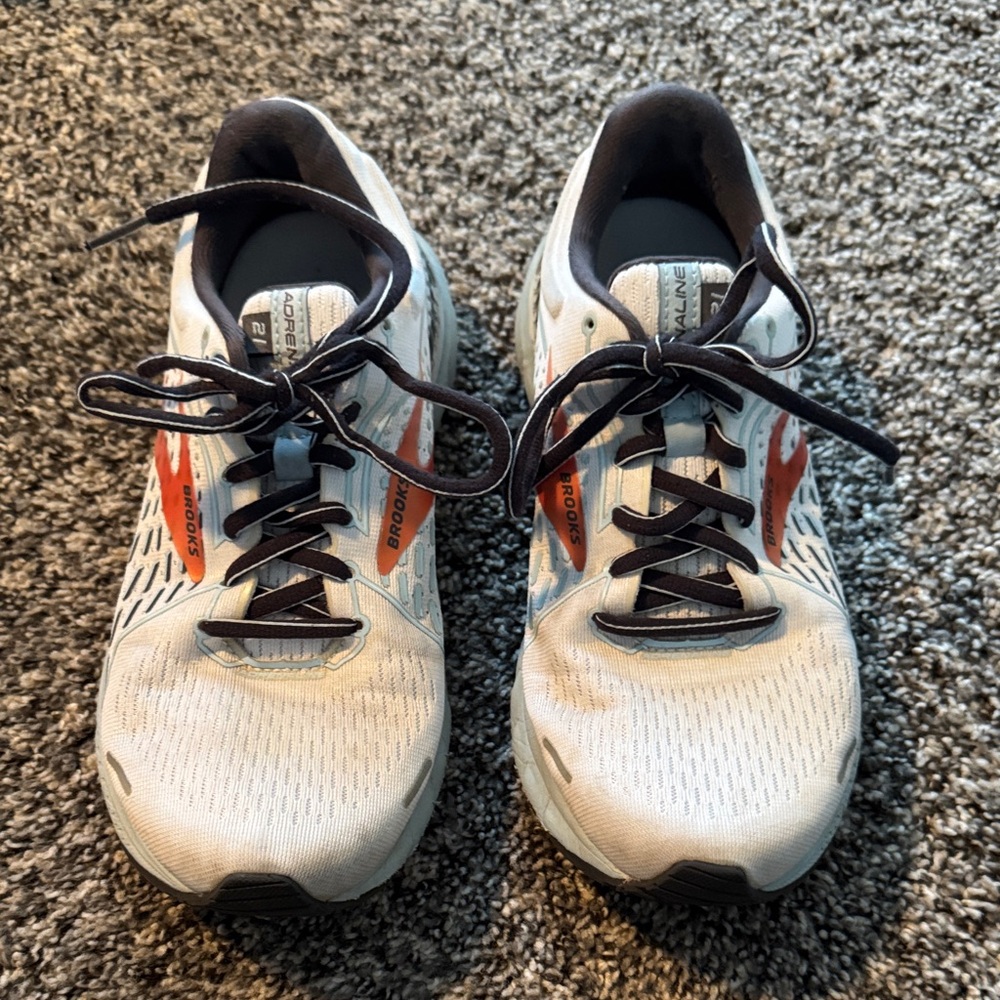 Brooks White Running Shoes with Orange Logos